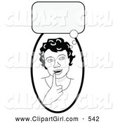 Clip Art of a Happy and Smart Girl in Thought, Touching Her Lip, a Bubble Above Her Head by C Charley-Franzwa