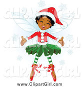 Clip Art of a Happy Black Christmas Fairy Girl by Pushkin