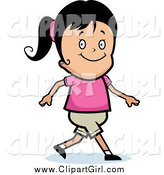 Clip Art of a Happy Black Haired Girl Walking and Smiling by Cory Thoman