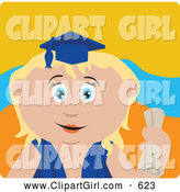 Clip Art of a Happy Blond Caucasian Graduating Girl Holding a Diploma by Dennis Holmes Designs