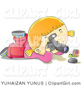Clip Art of a Happy Blond Girl with a Camera Photographing a Butterfly over a Rock by YUHAIZAN YUNUS