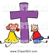 Clip Art of a Happy Boy and Girl with a Purple Cross by Prawny