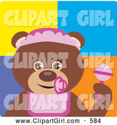 Clip Art of a Happy Brown Bear Baby Girl Character by Dennis Holmes Designs