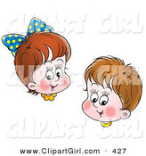 Clip Art of a Happy Brunette Brother and Sister Smiling Together by Alex Bannykh