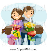Clip Art of a Happy Caucasian Family Exchanging Christmas Gifts by BNP Design Studio