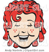 Clip Art of a Happy Curly Red Headed Girl with Freckles, Laughing Retro by Andy Nortnik