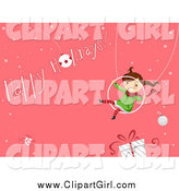 Clip Art of a Happy Girl Swinging over a Gift with a Happy Holidays Greeting on Pink by BNP Design Studio
