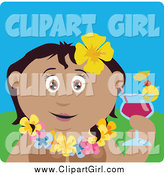 Clip Art of a Happy Hispanic Woman in a Hawaiian Lei, Drinking a Cocktail on Vacation by Dennis Holmes Designs