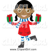 Clip Art of a Happy Indian Christmas Girl Holding Presents by Rosie Piter