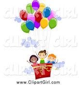 Clip Art of a Happy Kids in a Hot Air Balloon by BNP Design Studio