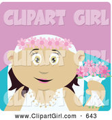 Clip Art of a Happy Mexican Bride Woman Holding Flowers by Dennis Holmes Designs