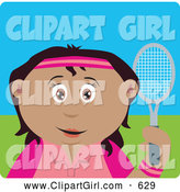 Clip Art of a Happy Mexican Girl Holding a Tennis Racket by Dennis Holmes Designs