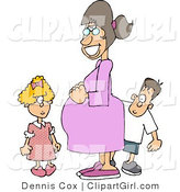Clip Art of a Happy Pregnant Mother Standing with Her Daughter and Son, Who Are Looking at Her Belly by Djart