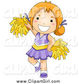 Clip Art of a Happy Red Haired White Cheerleader Girl in Purple by BNP Design Studio