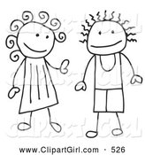 Clip Art of a Happy Stick Figure Boy and Girl by C Charley-Franzwa