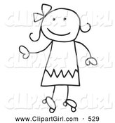 Clip Art of a Happy Stick Figure Girl Roller Skating by C Charley-Franzwa
