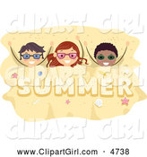 Clip Art of a Happy Stick Kids Buried in Summer Sand by BNP Design Studio