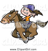Clip Art of a Happy White Girl Riding a Horse by Jtoons
