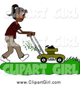Clip Art of a Hispanic Woman Mowing a Lawn with a Mower by Pams Clipart