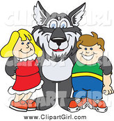 Clip Art of a Husky Dog with Students by Mascot Junction