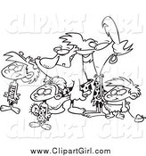 Clip Art of a Lineart Caveman Family by Toonaday