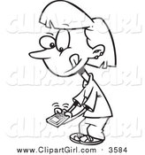 Clip Art of a Lineart Little Girl Texting on a Cell Phone by Toonaday