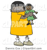 Clip Art of a Little Black Girl Child Holding and Hugging Her Doll Toy While Playing by Djart