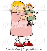 Clip Art of a Little Blond White Girl Child Holding and Hugging Her Red Haired Doll Toy While Playing by Djart