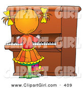 Clip Art of a Little Girl Playing Music on a Big Piano by Alex Bannykh