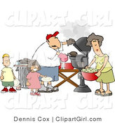 Clip Art of a Man and His Wife with Their Son and Daughter Grilling Barbecue Hamburgers by Djart