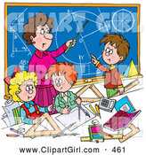 Clip Art of a Math Teacher Woman Teaching School Students Geometry and Algebra by Alex Bannykh