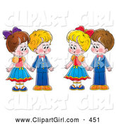 Clip Art of a Painting of Two Couples, Boys and Girls, Holding Hands by Alex Bannykh