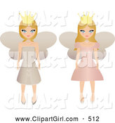 Clip Art of a Pair of Blond Fairy Princesses in Beige and Pink Dresses, Wearing Crowns by Melisende Vector