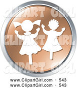 Clip Art of a Pair of Happy Dancing Children on a Brown Website Button by Alexia Lougiaki