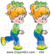 Clip Art of a Pair of Happy Little Blond Girls, Twins, Running and Playing by Alex Bannykh