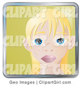 Clip Art of a Person Internet Messenger Avatar of a Cute Blond Girl with Big Blue Eyes and a Few Freckles by AtStockIllustration