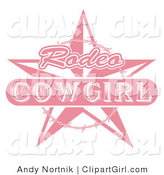 Clip Art of a Pink Rodeo Cowgirl Sign with a Star and Barbed Wire Circle by Andy Nortnik
