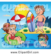 Clip Art of a Playful White Summer Kids with a Surfboard Innertube and Snorkel Gear by Visekart