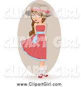 Clip Art of a Pretty Girl in a Pink Dress by Melisende Vector