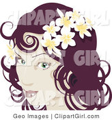 Clip Art of a Pretty Red Haired Woman Wearing Frangipani Flowers in Her Hair on White by AtStockIllustration