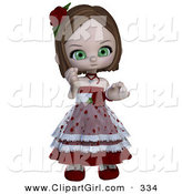 Clip Art of a Realistic 3D Rendered Green Eyed White Valentine Girl in a Heart Dress with Roses by