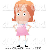 Clip Art of a Red Haired Girl in a Pink Dress by Cory Thoman