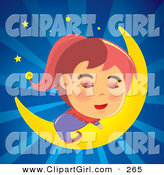Clip Art of a Relaxing Girl in Pajamas, Sleeping Soundly on a Crescent Moon in a Bursting Blue Night Sky by NoahsKnight