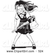 Clip Art of a Scary Evil Young School Girl with Her Hair Waving in the Wind, Holding an Axe and Prepared to Kill by Lawrence Christmas Illustration