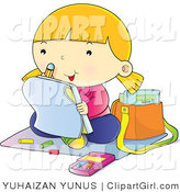 Clip Art of a School Girl Coloring - Royalty Free by YUHAIZAN YUNUS