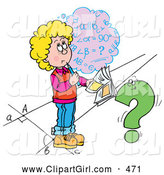 Clip Art of a School Girl Trying to Figure out a Math Problem for Her Homework by Alex Bannykh