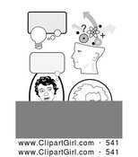 Clip Art of a Set of Educational Icons with Thought Bubbles, a Girl Thinking, Genius Head and Albert Einstein by C Charley-Franzwa