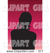 Clip Art of a Silhouetted Avatar Girl with Her Hair in Pig Tails, on a Gradient Pink Background by KJ Pargeter