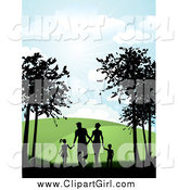 Clip Art of a Silhouetted Family Holding Hands While Walking on a Path by KJ Pargeter