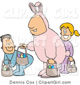 Clip Art of a Single Father Wearing a Pink Easter Bunny Costume and Participating in an Easter Egg Hunt with His Son and Daughter by Djart